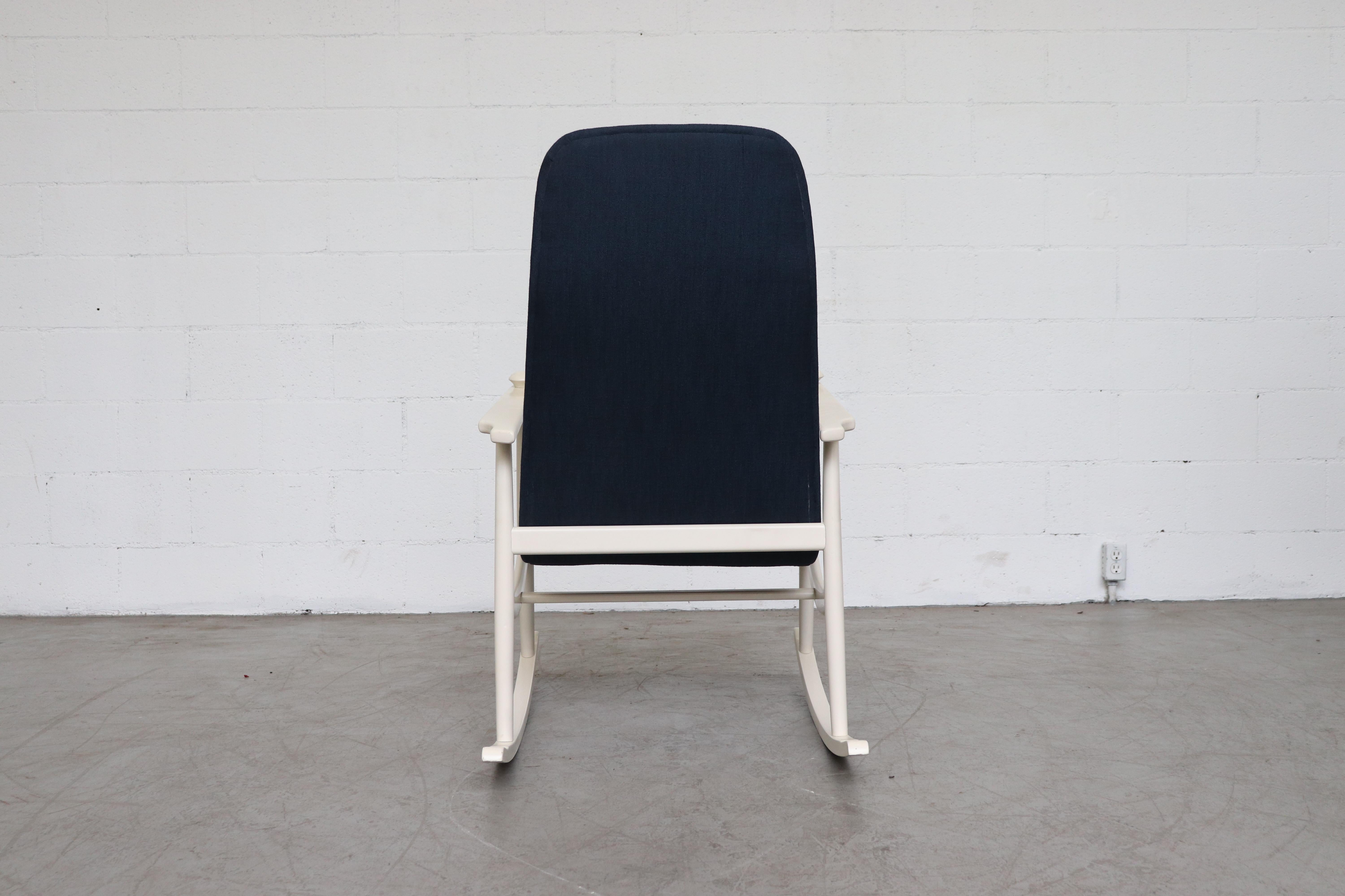 Mid-20th Century Navy Blue High Back Rocking Chair