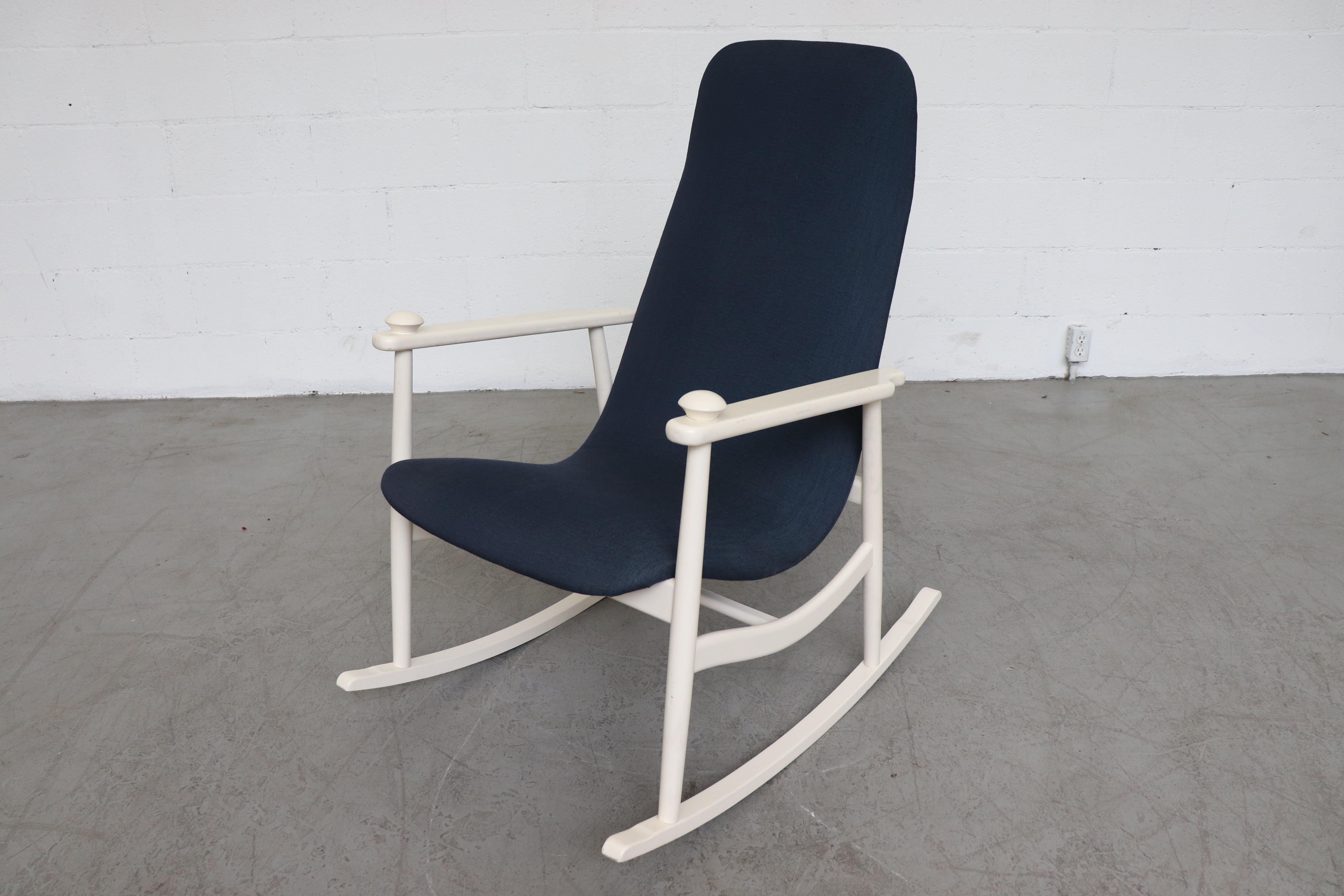Upholstery Navy Blue High Back Rocking Chair