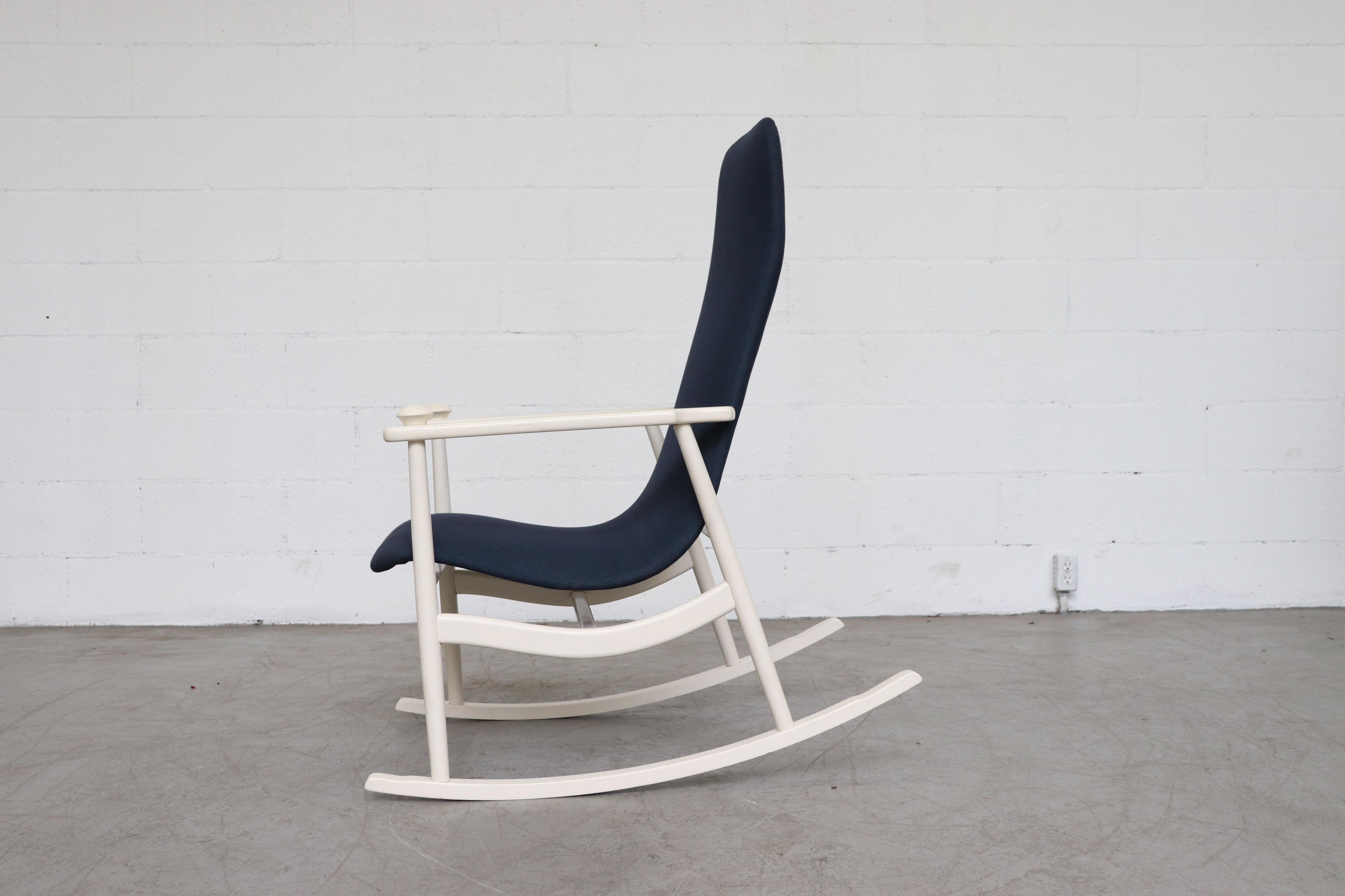 Lacquered Navy Blue High Back Rocking Chair