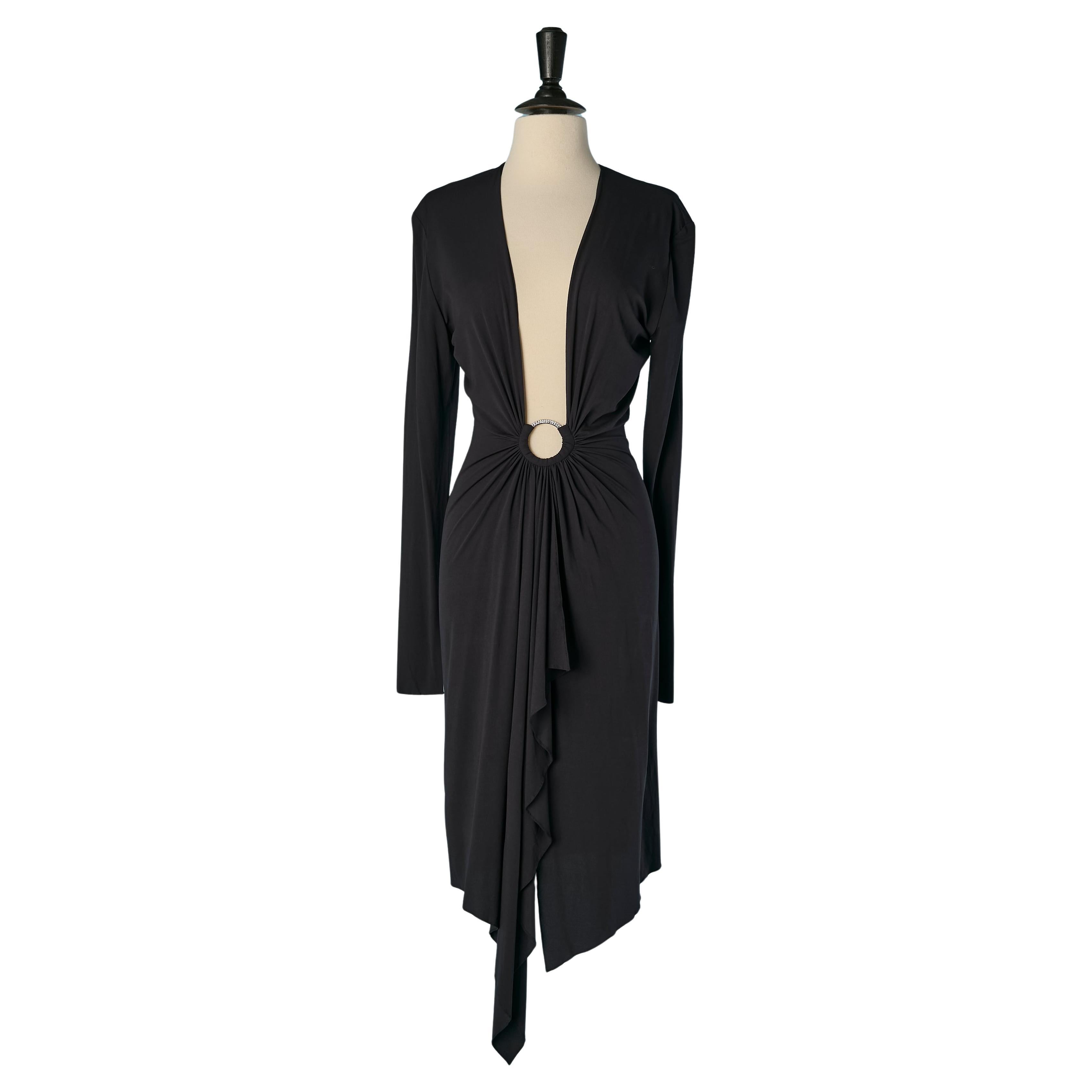 Abito da cocktail in jersey blu navy con profonda scollatura a V Alexandre Vauthier