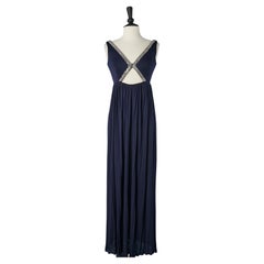 Marineblaues Jersey-Kleid mit Strass-Halsausschnitt „Modern Couture“ um 1970