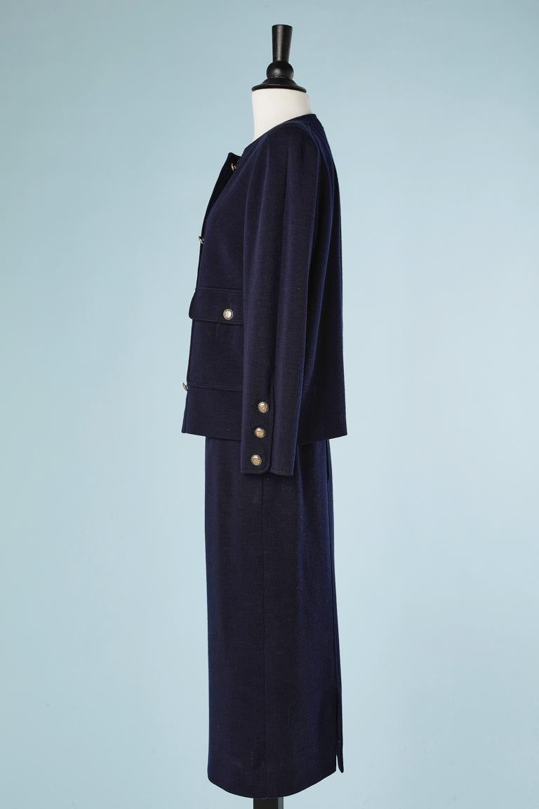 Women's Navy blue jersey skirt suit with asymmetrical button placket Chanel Boutique 