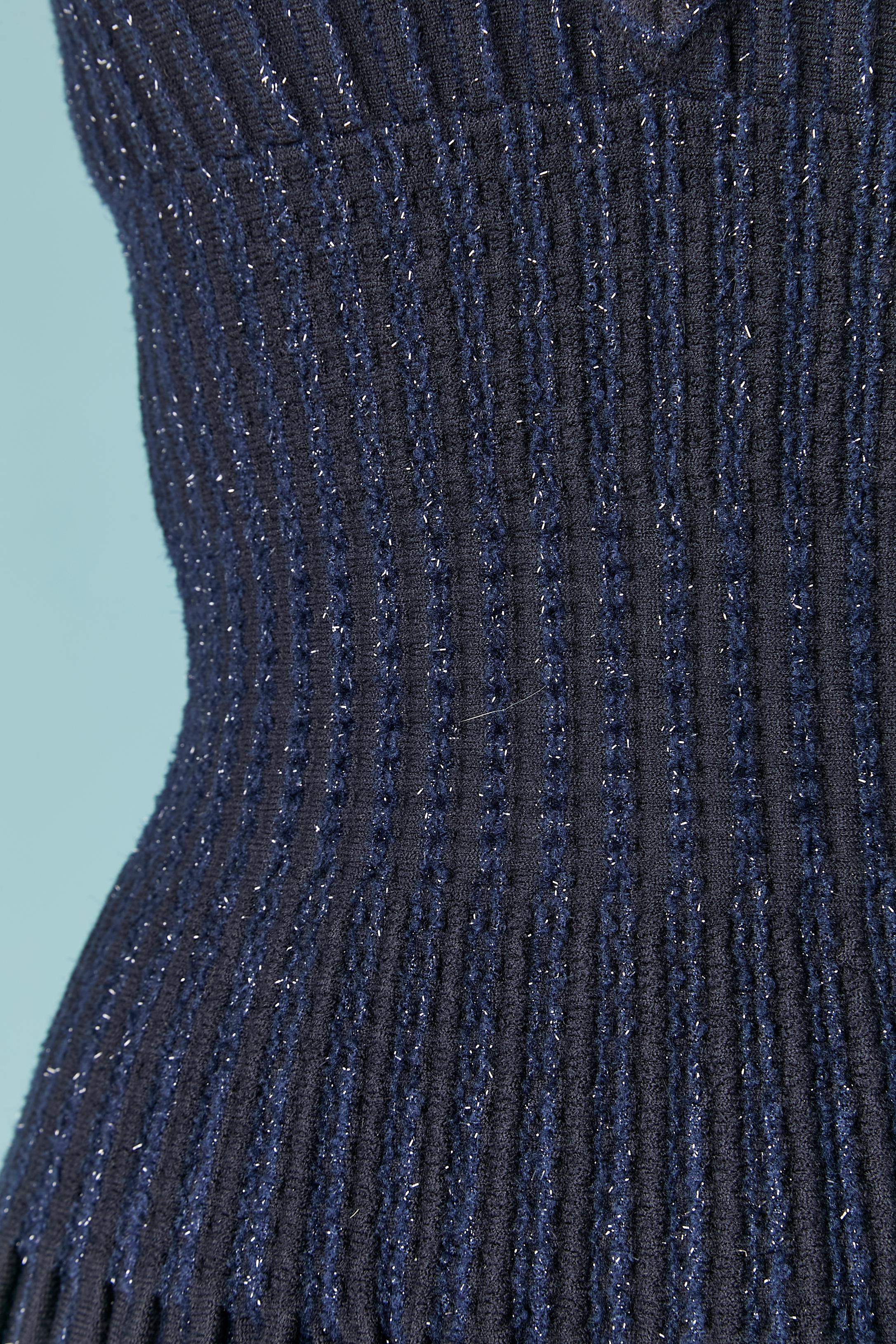 Black Navy blue knit and lurex threads sleeveless see-through cocktail dress ALAÏA