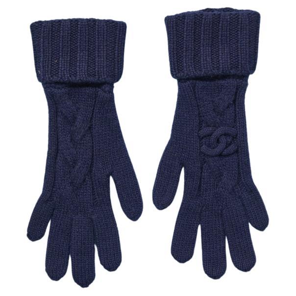 Navy blue knit cashmere gloves CHANEL in vendita