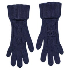 Navy blue knit cashmere gloves CHANEL