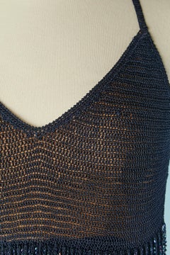 Navy blue knit cocktail dress with beaded fringes embellishment Ritmo di Perla