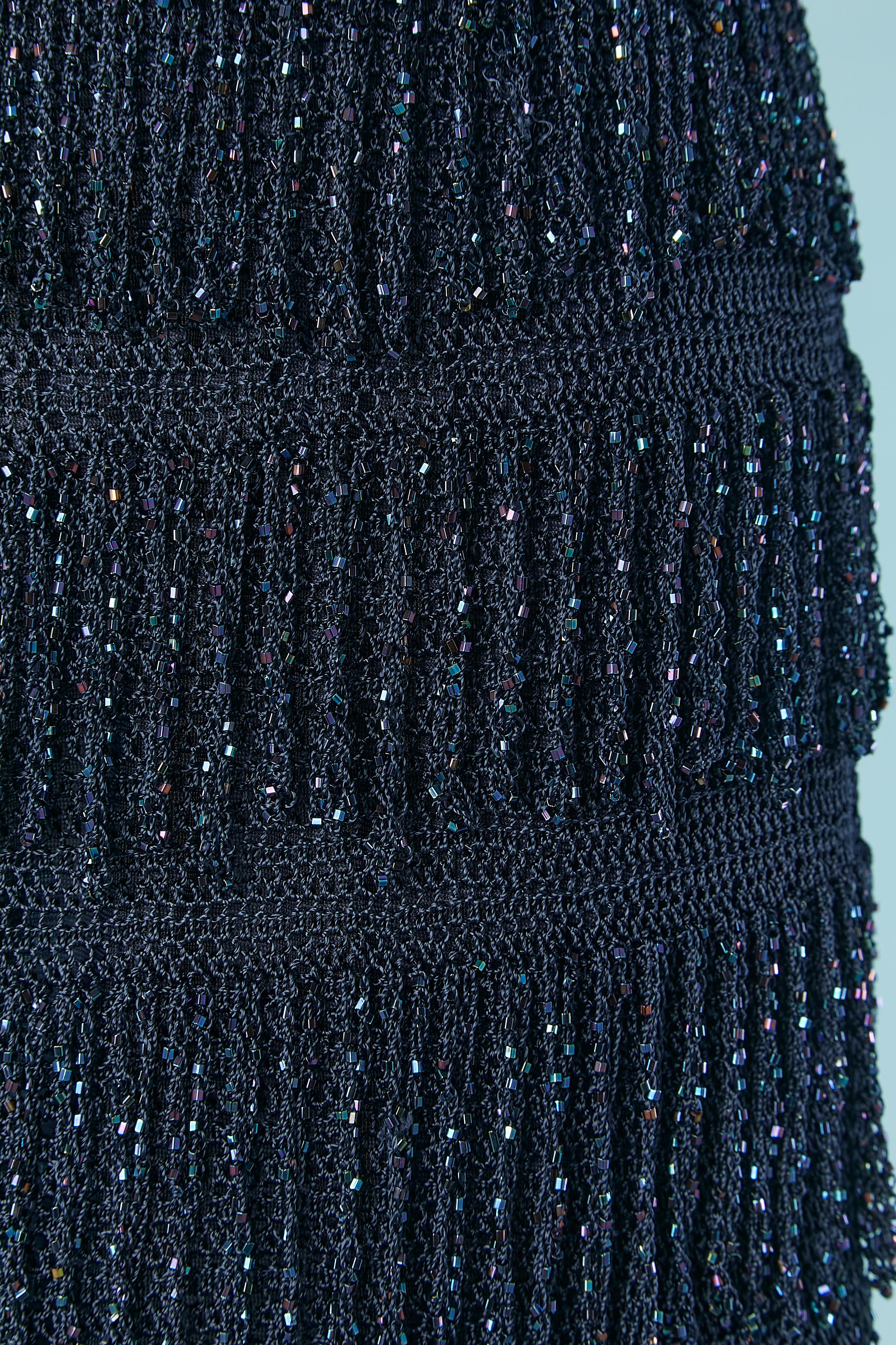 Navy blue knit cocktail dress with beaded fringes embellishment Ritmo di Perla In Excellent Condition For Sale In Saint-Ouen-Sur-Seine, FR