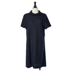Navy blue knit dress with short sleeves Chanel 