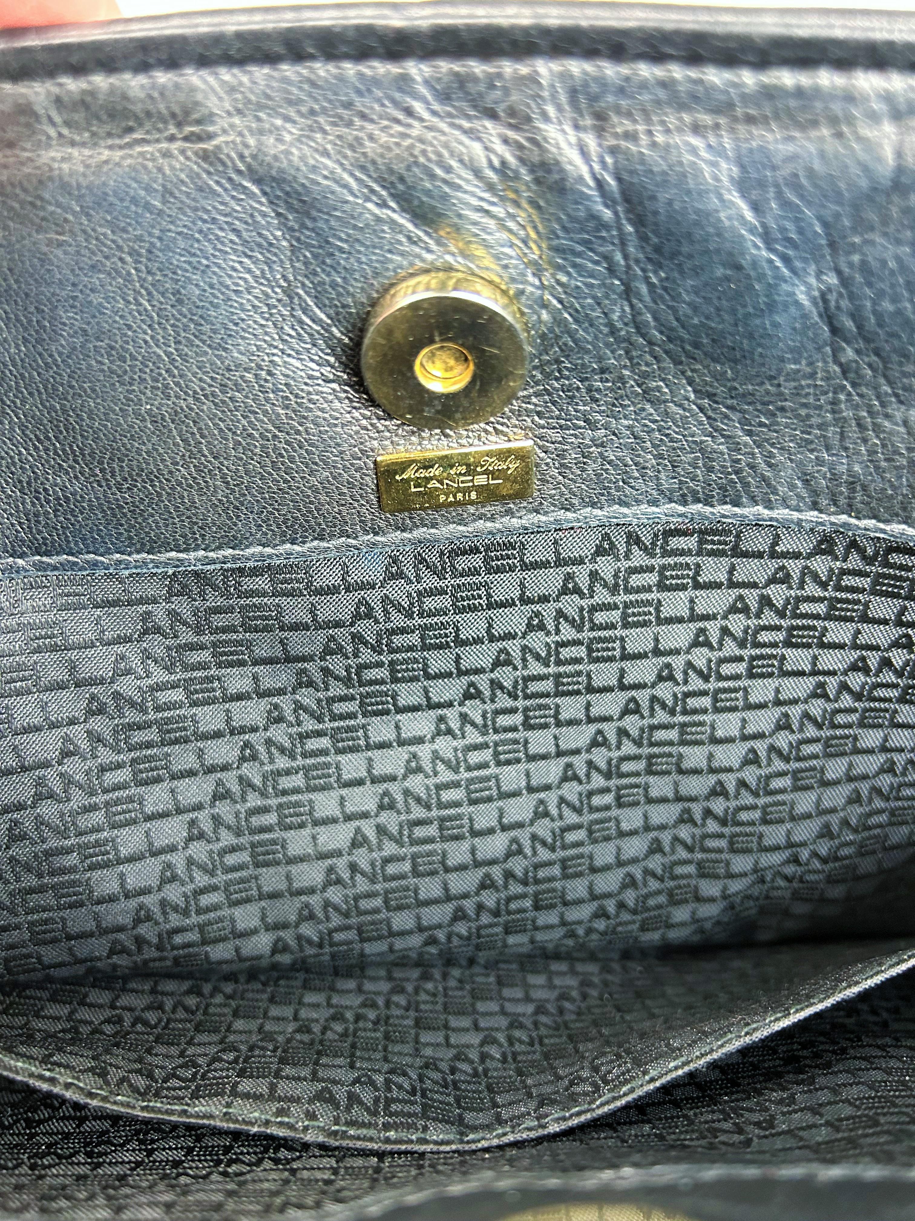 Navy-blue leather bag by Lancel with pouch - France Circa 1990 For Sale 6