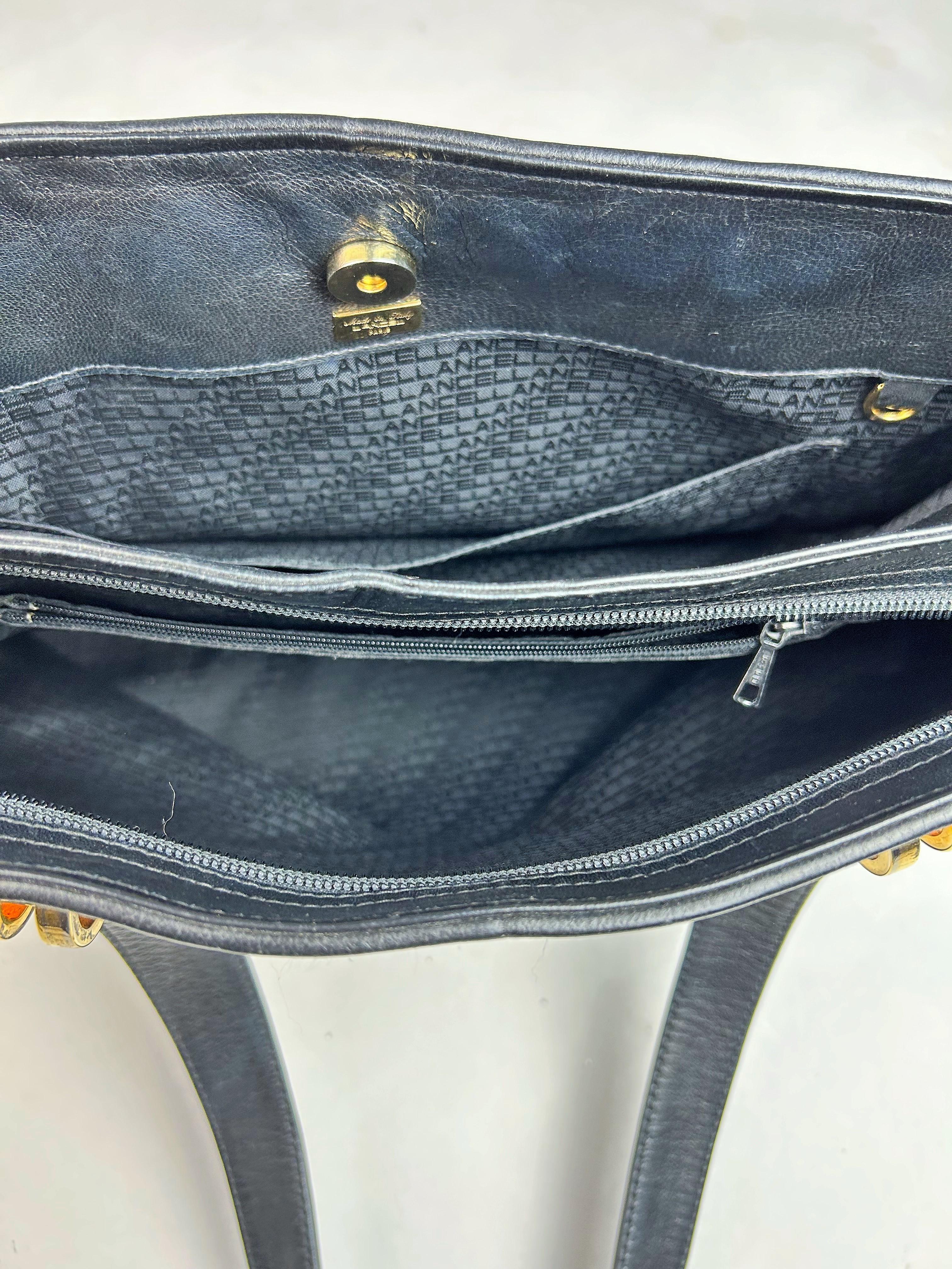 Navy-blue leather bag by Lancel with pouch - France Circa 1990 For Sale 7