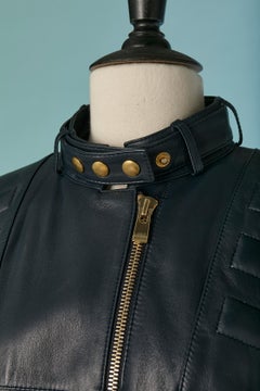 Navy blue leather jacket ALEXANDRE VAUTHIER