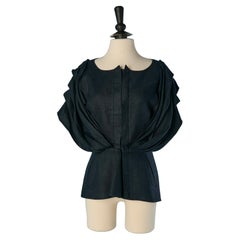 Navy blue linen draped jacket THIERRY MUGLER