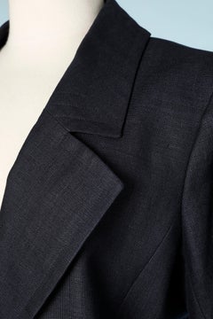 Navy blue linen skirt-suit Yves Saint Laurent Rive Gauche Circa 1980's