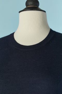 Navy blue Merino wool sweater with wool check elbow pad BURBERRY BRIT new