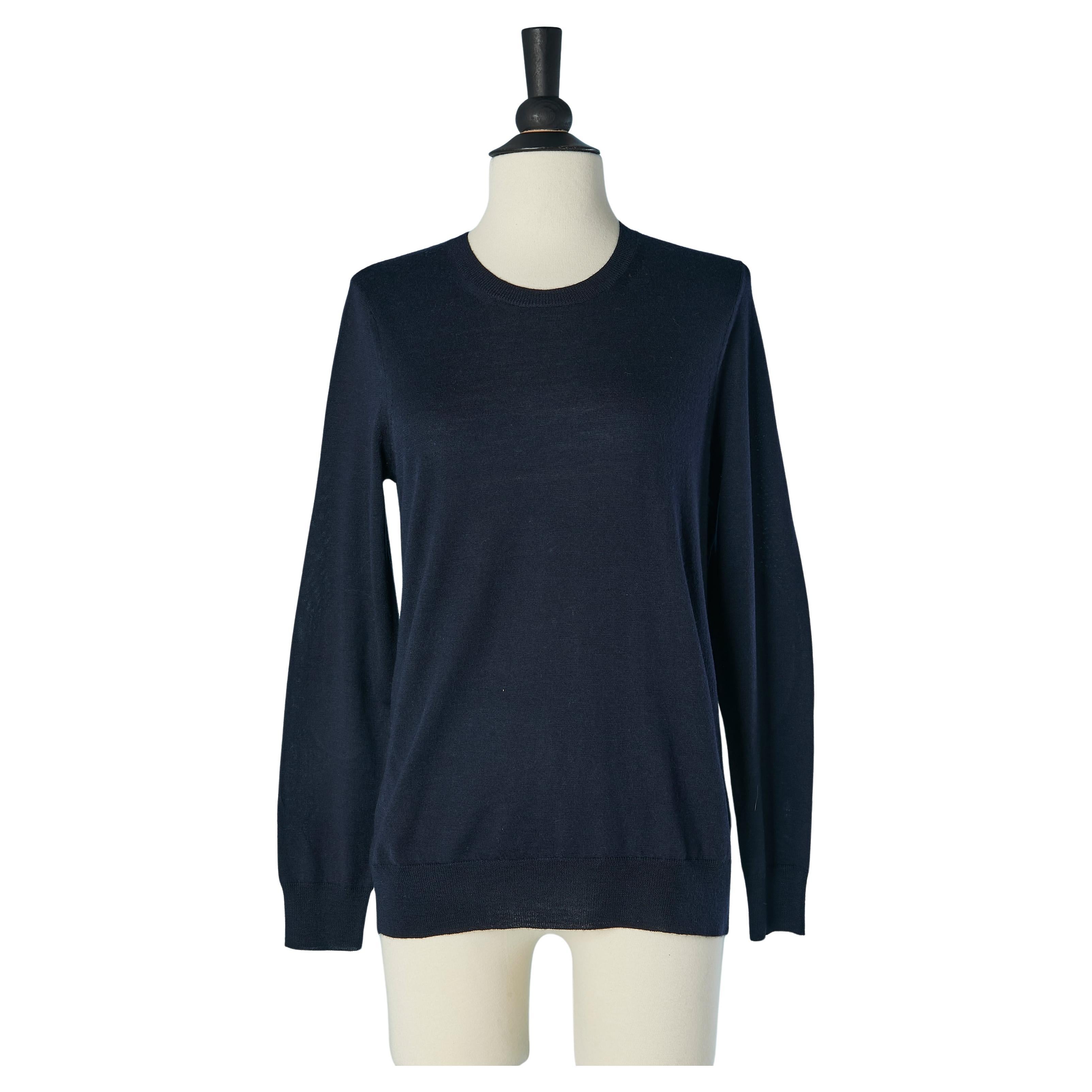 Pull en laine mérinos bleu marine avec coudières à carreaux en laine BURBERRY BRIT nouveau en vente