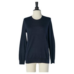 Navy blue Merino wool sweater with wool check elbow pad BURBERRY BRIT new