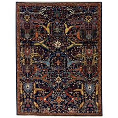 Moderner handgefertigter Wollteppich im Bidjar-Stil mit Allover-Muster in Marineblau