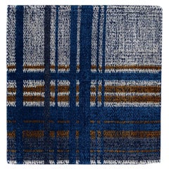 Navy Blue Modern Handmade Plaid Structured Custom Wool Rug
