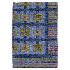 Marineblauer moderner handgefertigter Wollteppich im schwedischen Stil