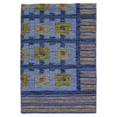 Tapis en laine bleu marine moderne fait à la main de style suédois sur mesure