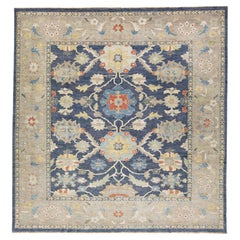 Alfombra de lana con diseño floral azul marino Sultanabad moderna hecha a mano