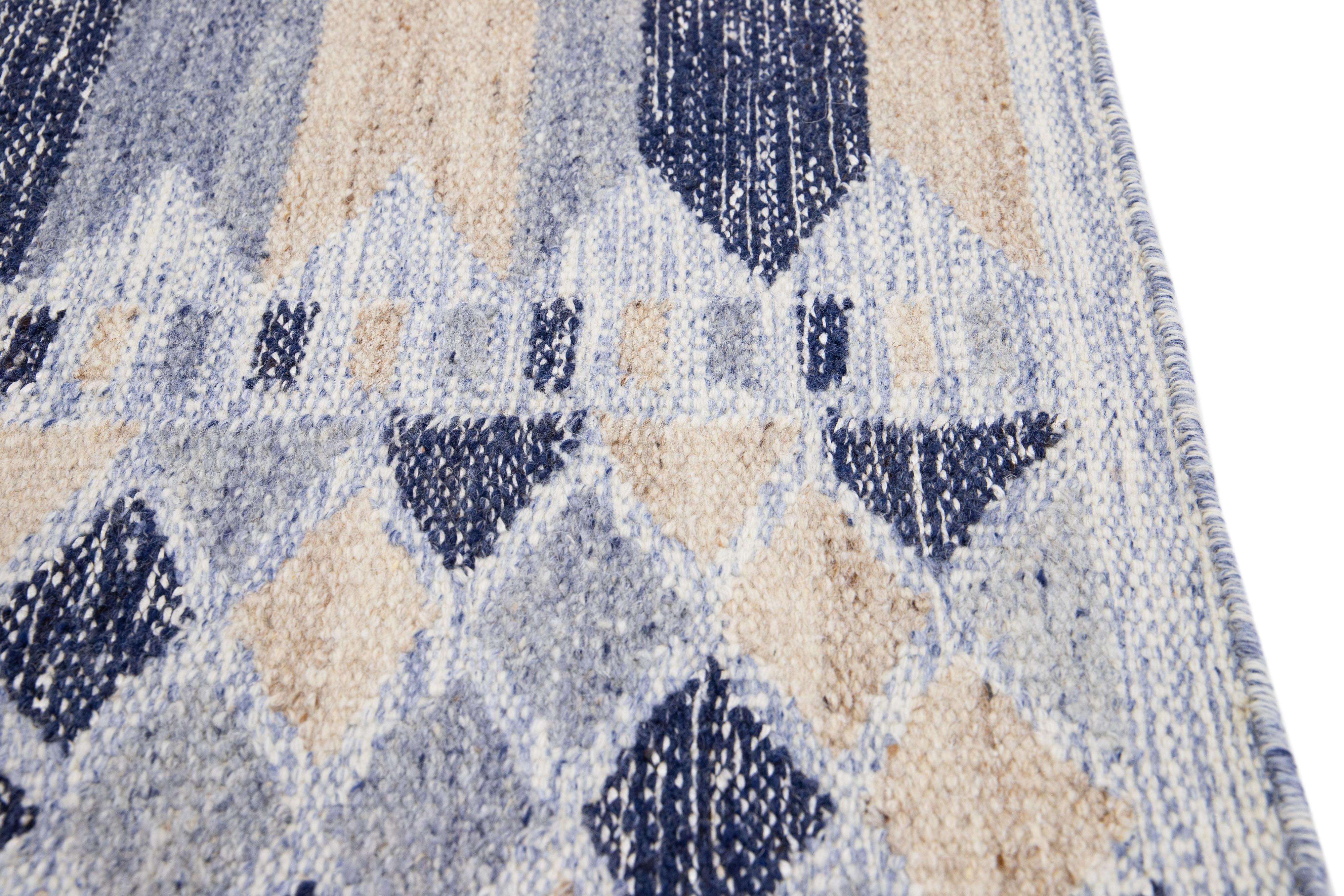 Apadana's Modern Swedish Style wool custom rug. Custom sizes and colors made-to-order.

Material: Wool.
Techniques: Hand-Woven.
Style: Modern Swedish.
Lead time: Approx. 15-16 weeks available.
Colors: As shown, other custom colors are