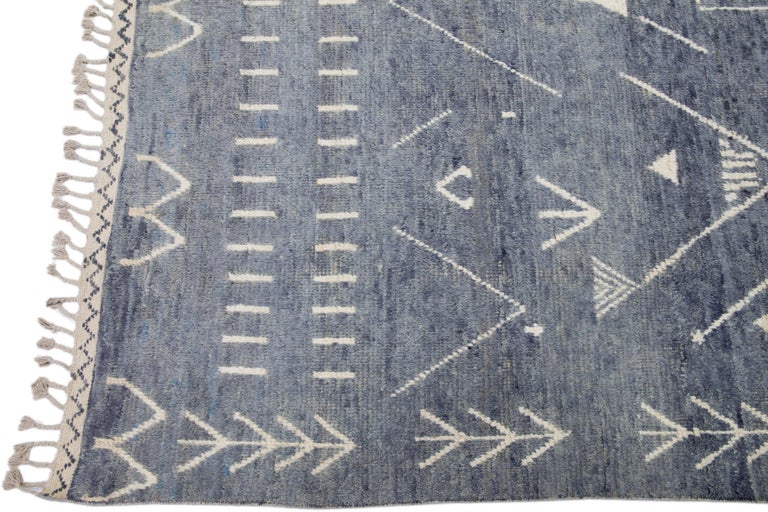Navy Blue Moroccan Berber Style Handmade Art Deco Wool Rug For Sale at ...