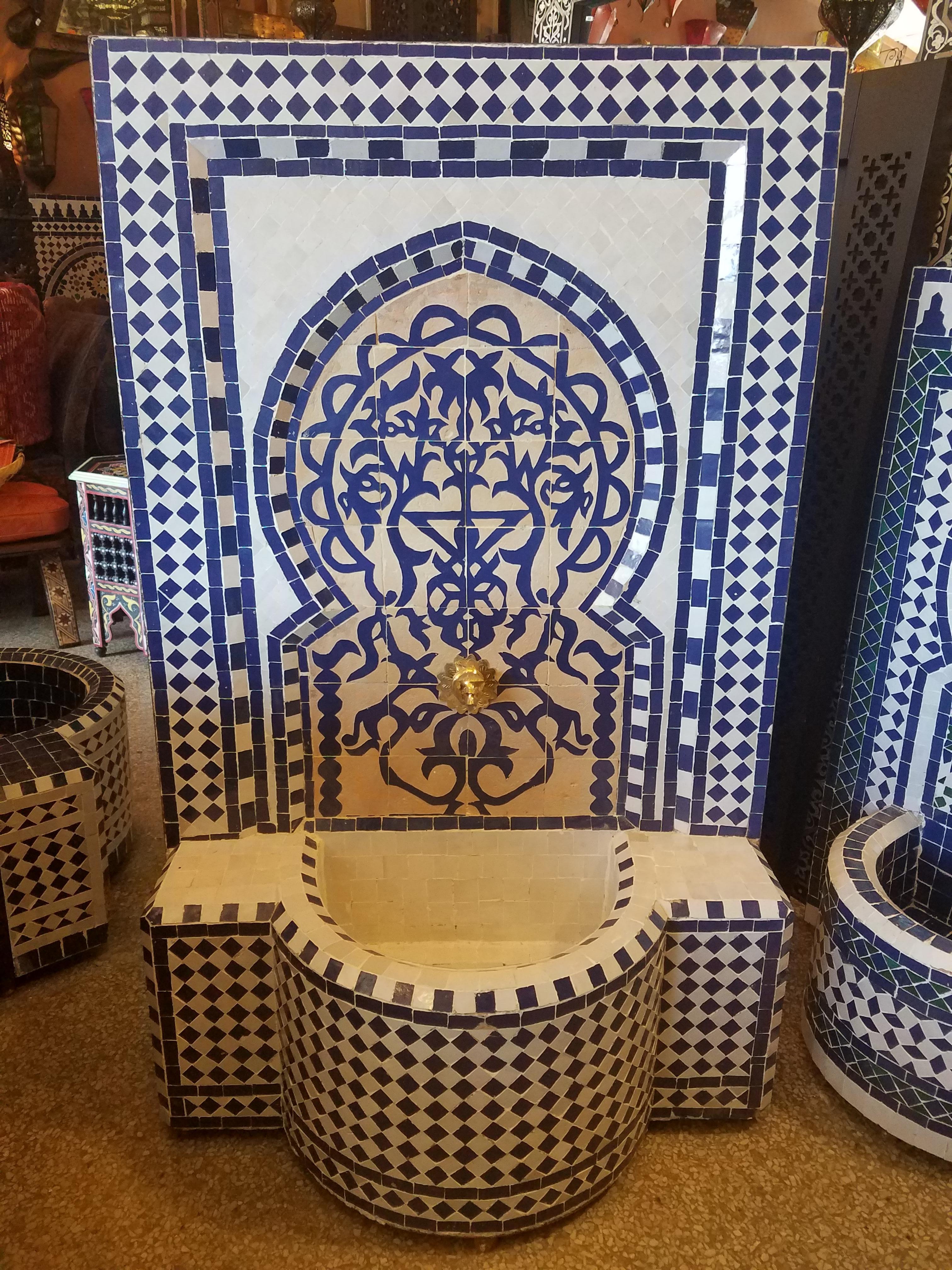 Navy Blue Moroccan Mosaic Fountain, Tree of Life For Sale 2