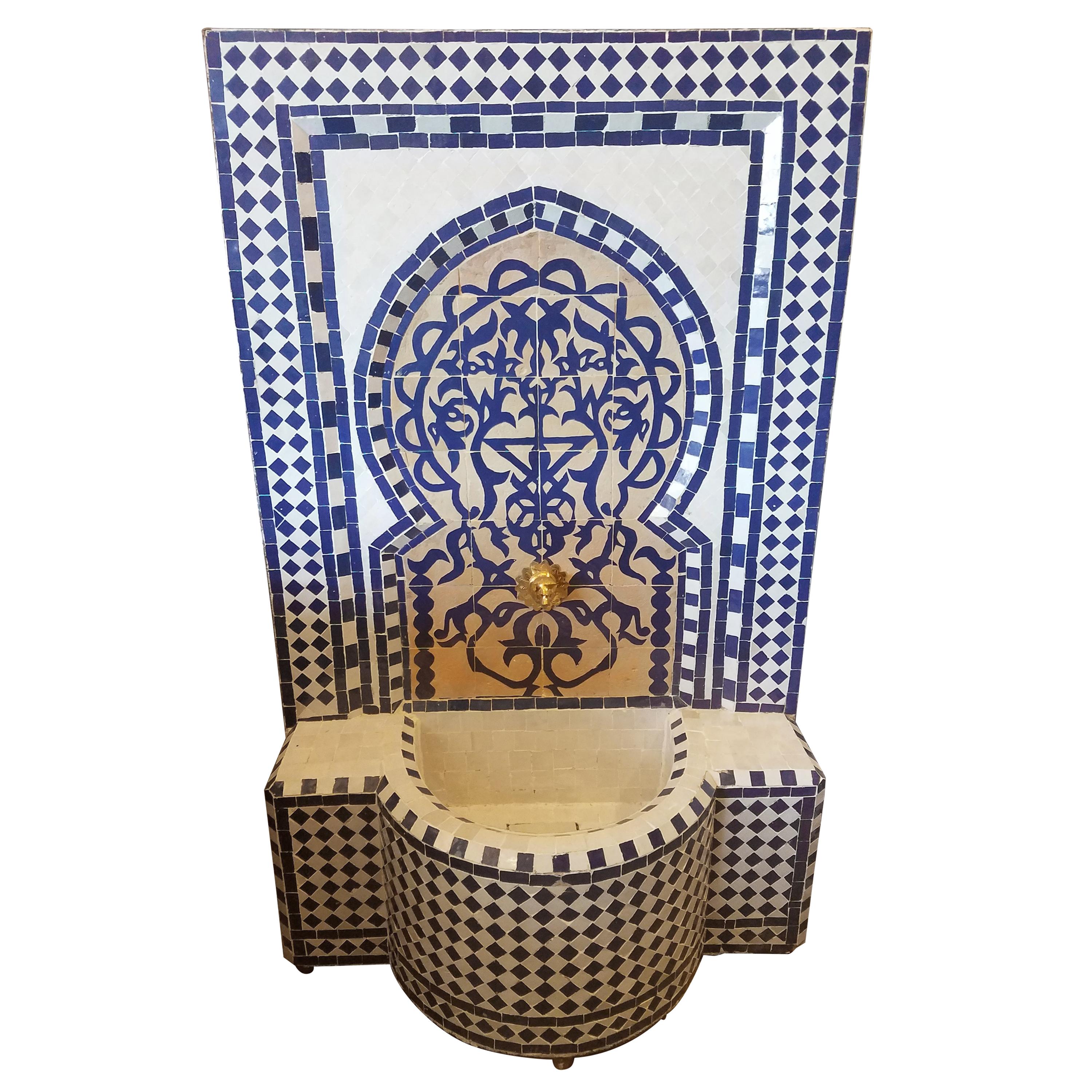 Navy Blue Moroccan Mosaic Fountain, Tree of Life For Sale