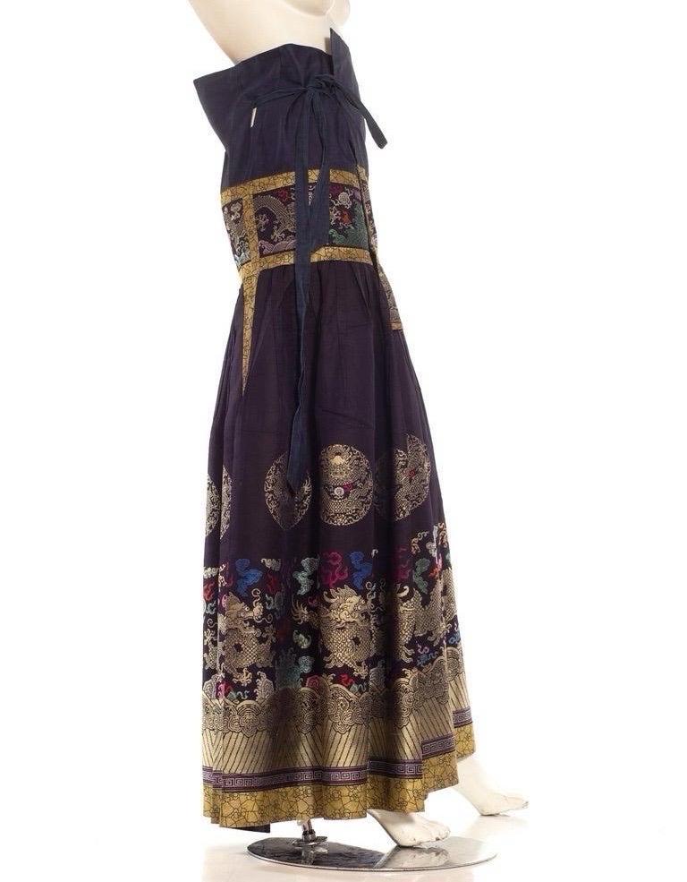 Navy Blue Multicolored Chinese Skirt In Excellent Condition For Sale In New York, NY