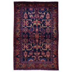Navy Blue Persian Hamadan Pure Wool Hand Knotted Oriental Rug