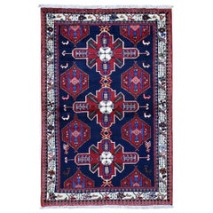 Navy Blue Persian Hamadan Pure Wool Hand Knotted Oriental Rug