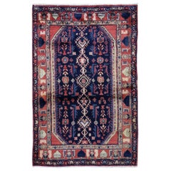 Navy Blue New Persian Nahavand Pure Wool Hand Knotted Oriental Rug