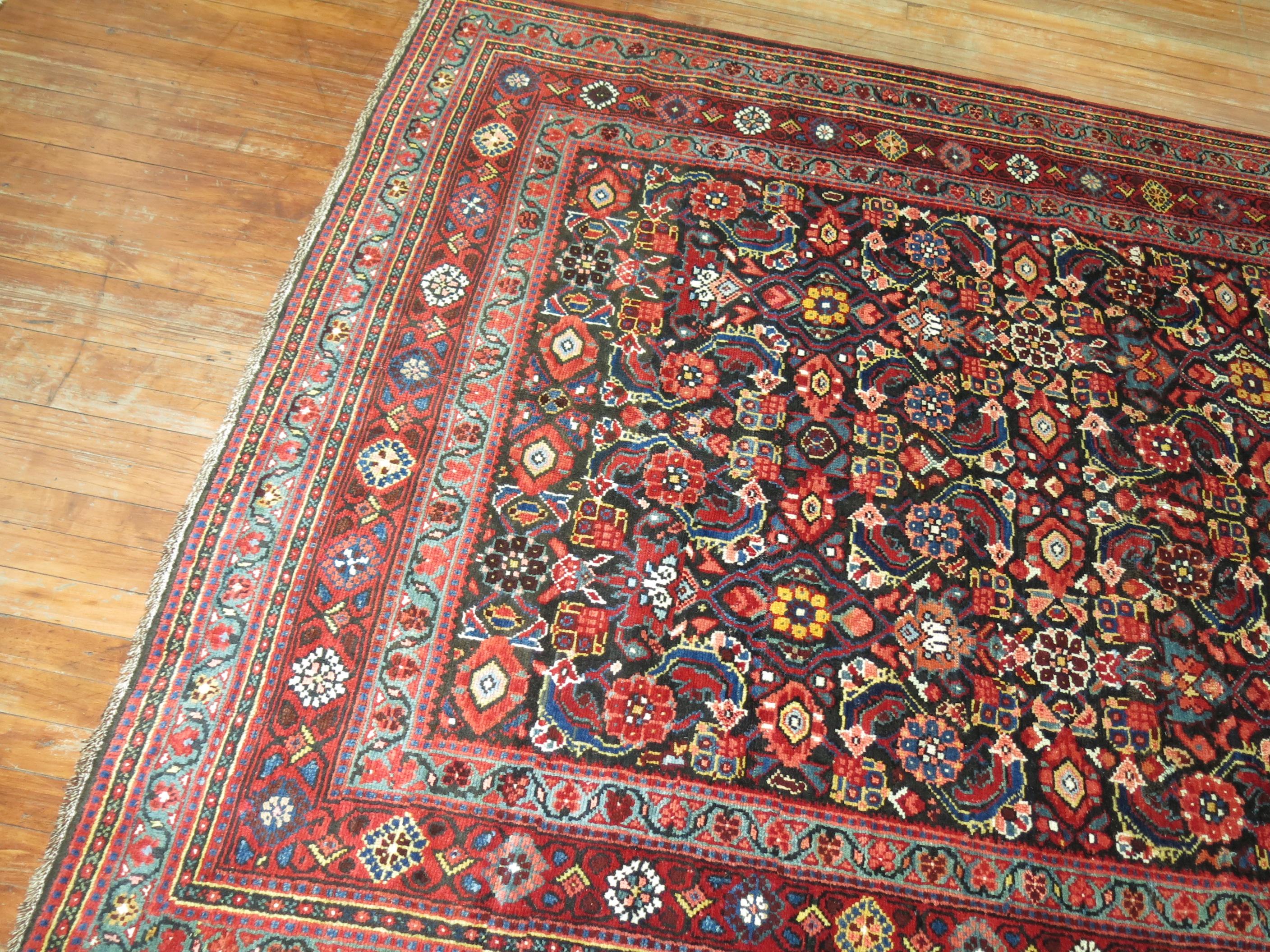 Hand-Woven Antique Navy Blue Persian Ferehan Gallery Size Rug