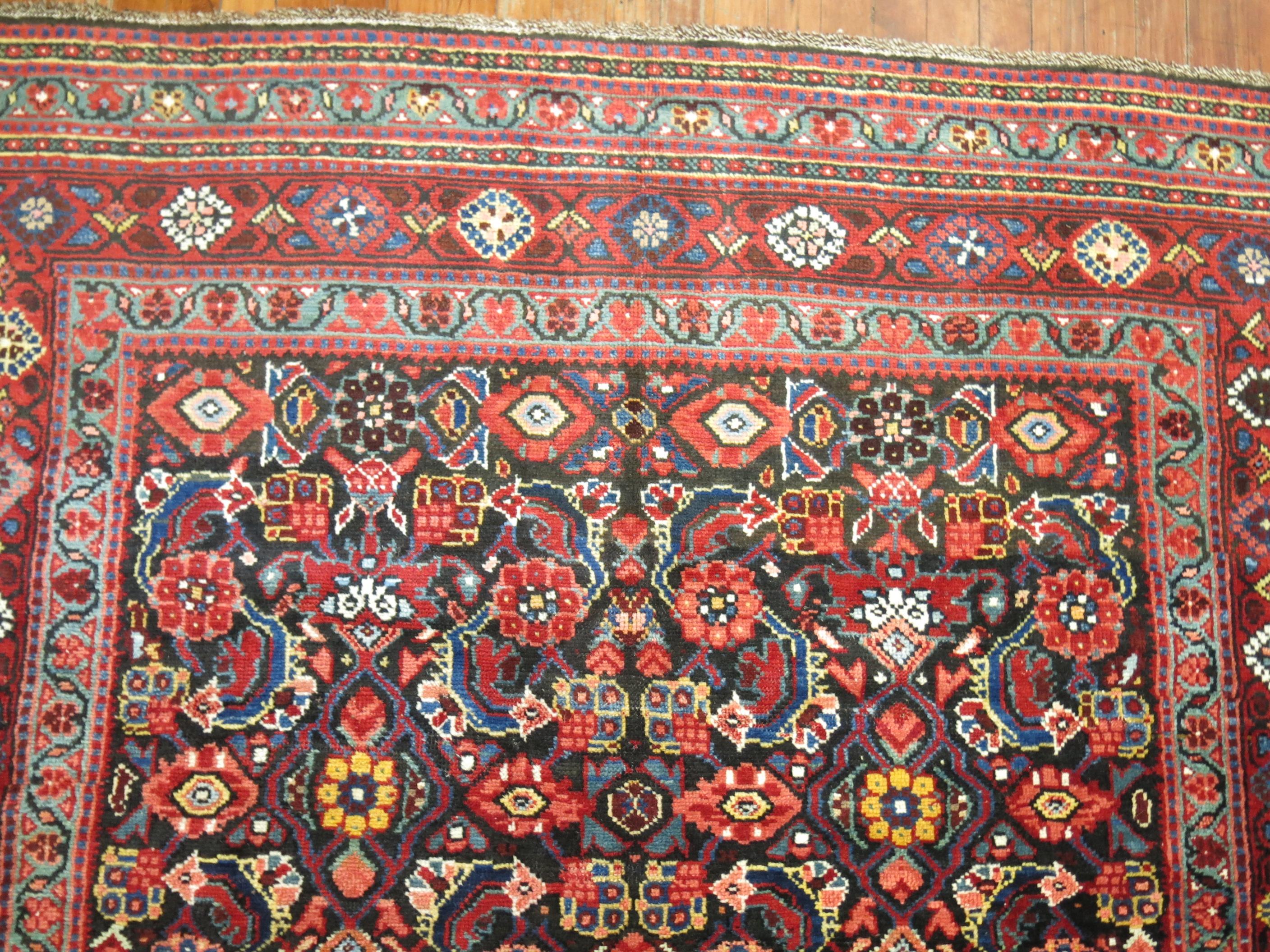 Antique Navy Blue Persian Ferehan Gallery Size Rug In Good Condition In New York, NY