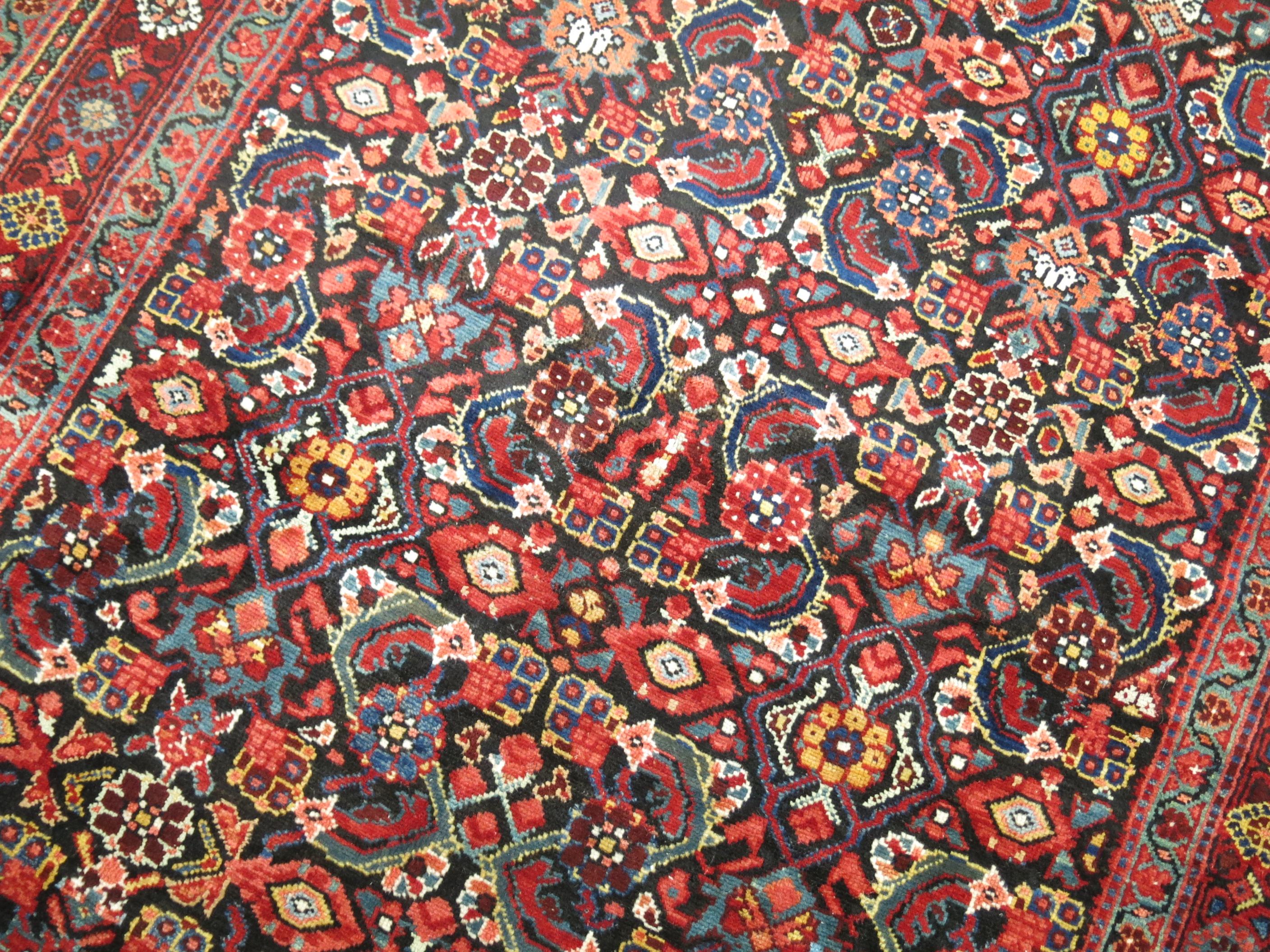 Early 20th Century Antique Navy Blue Persian Ferehan Gallery Size Rug