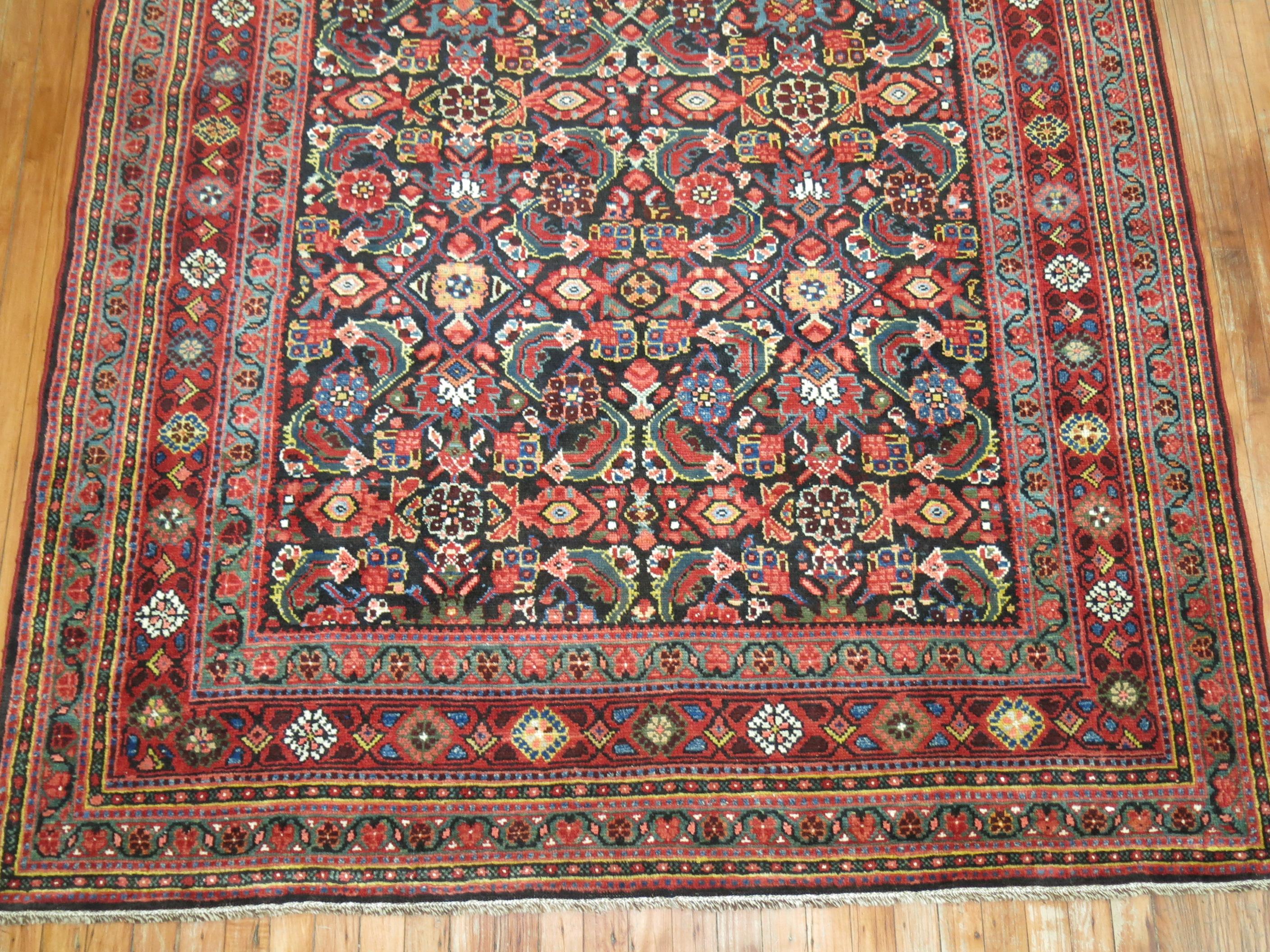Antique Navy Blue Persian Ferehan Gallery Size Rug 1