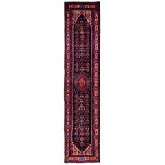 Navy Blue Persian Nahavand Wide Runner Pure Wool Hand Knotted Oriental Rug, 3'6"