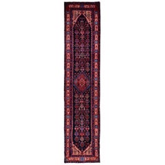 Navy Blue Persian Nahavand Wide Runner Pure Wool Hand Knotted Oriental Rug, 3'6"