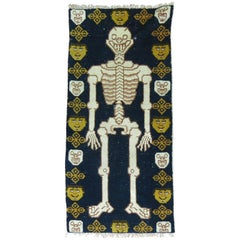 Navy Blue Pictorial Skeleton Vintage Tibetan Rug