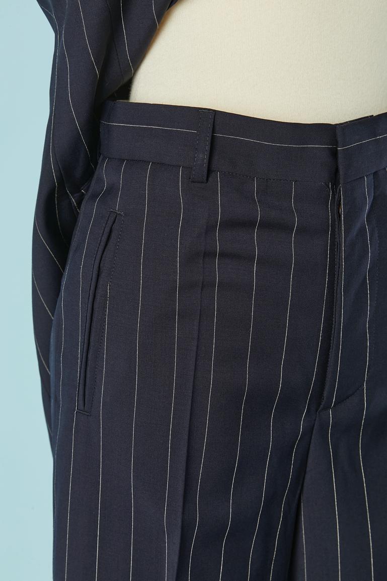Navy blue pin-striped trouser-suit with piercing Jean-Paul Gaultier FEMME For Sale 5