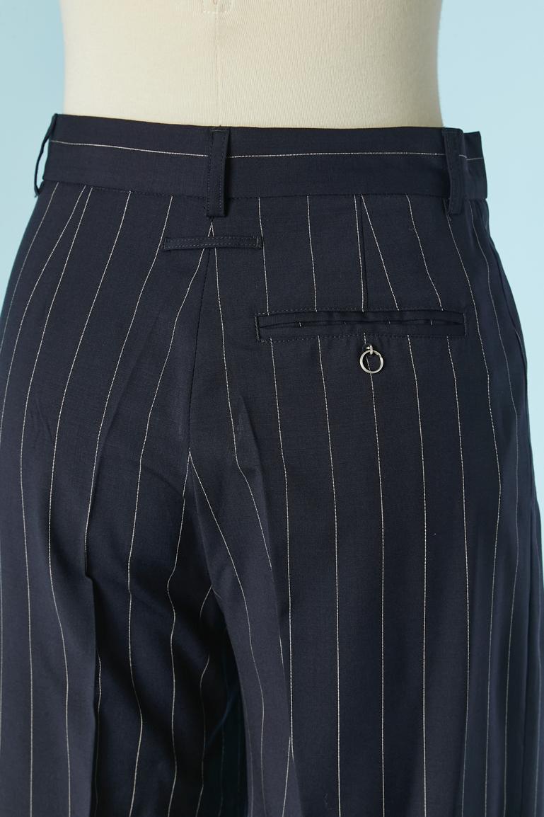 Navy blue pin-striped trouser-suit with piercing Jean-Paul Gaultier FEMME For Sale 6