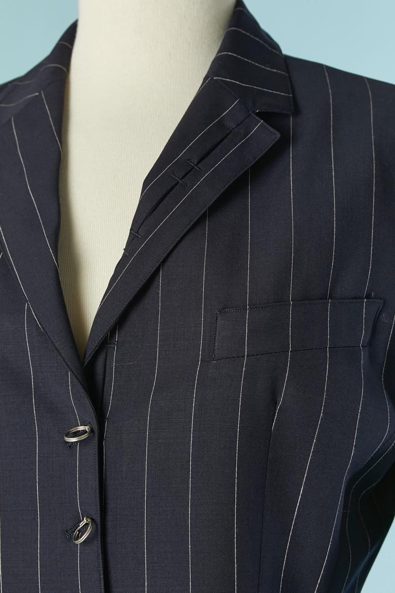 Black Navy blue pin-striped trouser-suit with piercing Jean-Paul Gaultier FEMME For Sale