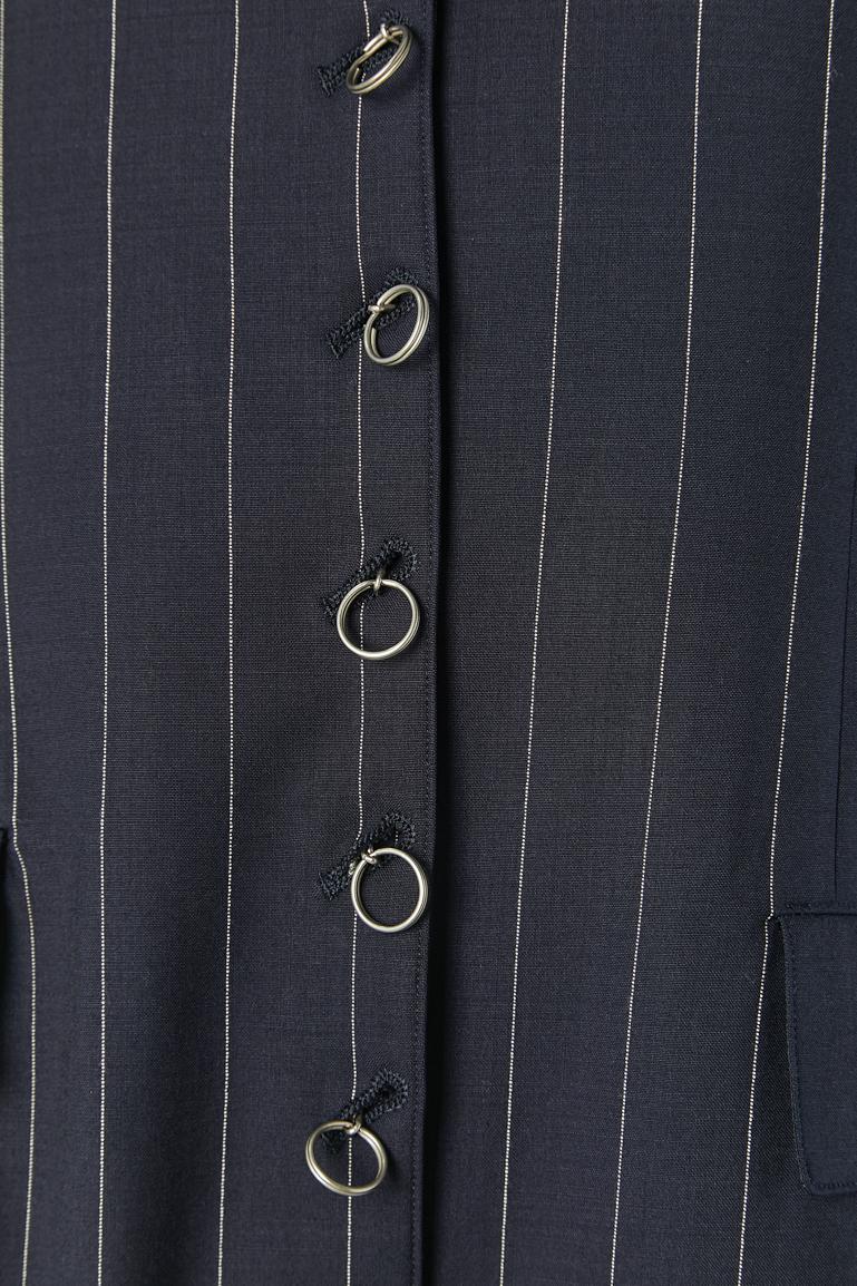 Navy blue pin-striped trouser-suit with piercing Jean-Paul Gaultier FEMME In Excellent Condition For Sale In Saint-Ouen-Sur-Seine, FR