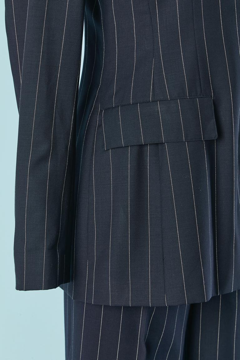 Women's Navy blue pin-striped trouser-suit with piercing Jean-Paul Gaultier FEMME For Sale