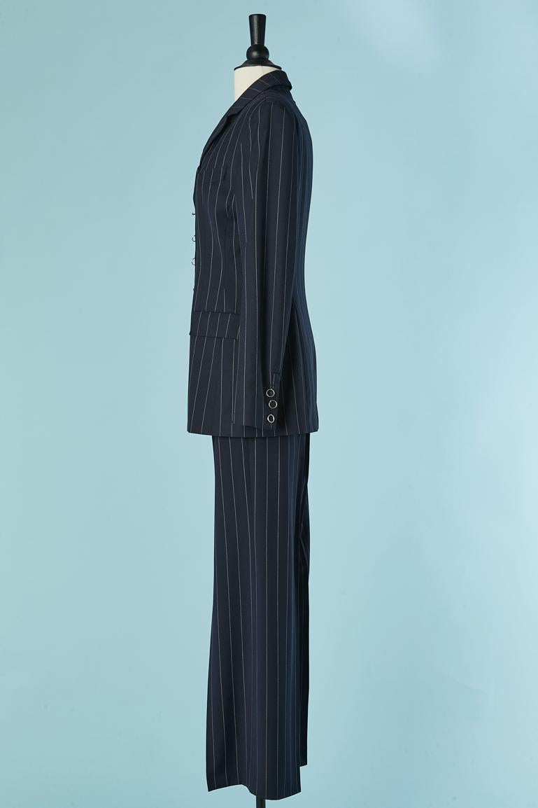 Navy blue pin-striped trouser-suit with piercing Jean-Paul Gaultier FEMME For Sale 1