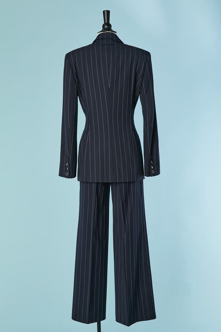 Navy blue pin-striped trouser-suit with piercing Jean-Paul Gaultier FEMME For Sale 2