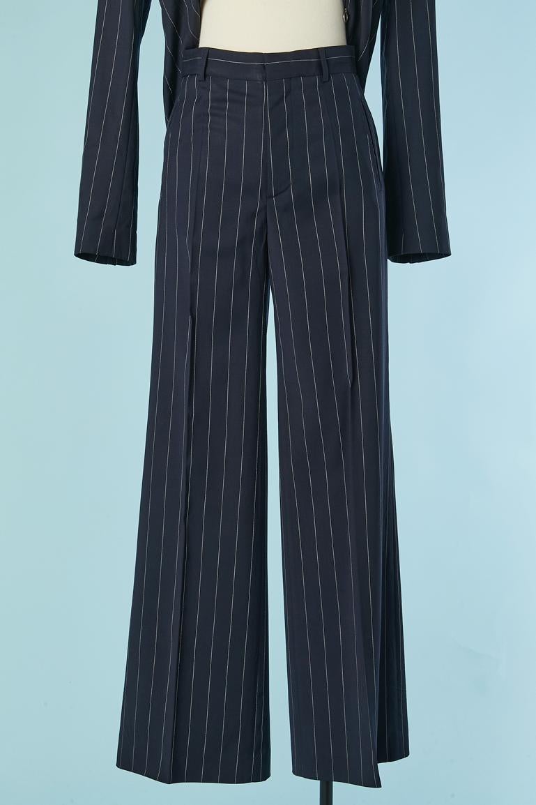 Navy blue pin-striped trouser-suit with piercing Jean-Paul Gaultier FEMME For Sale 4