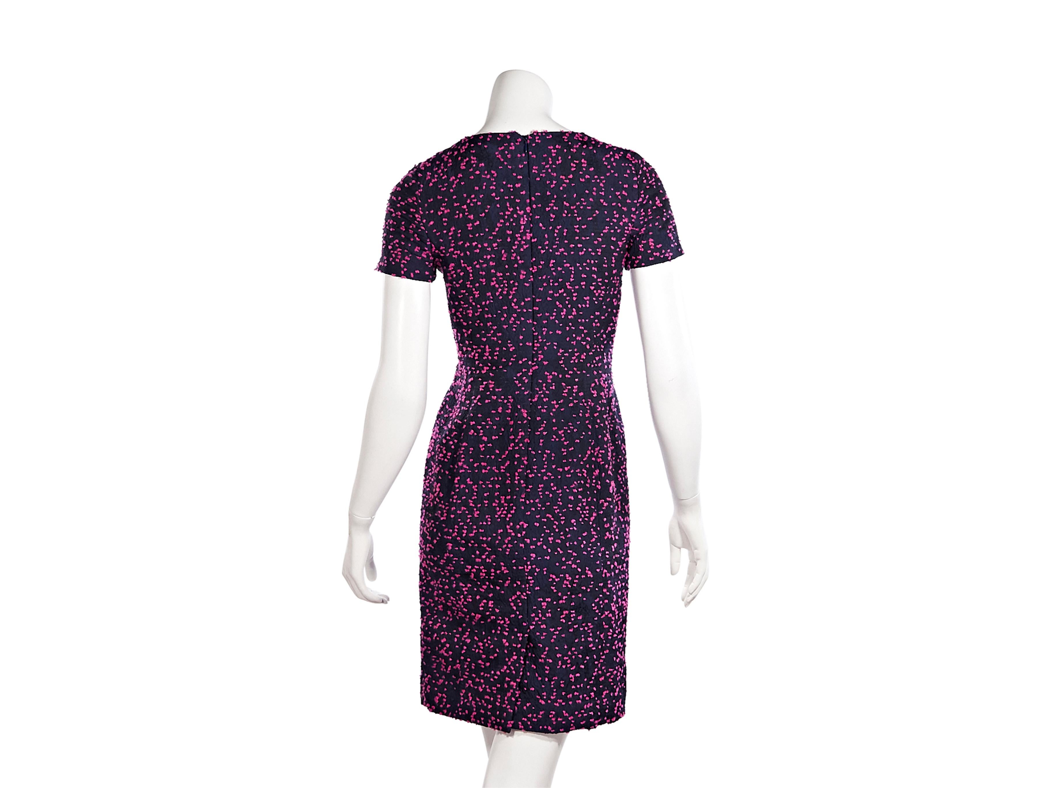 Black Navy Blue & Pink Oscar de la Renta Textured Sheath Dress