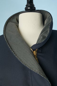 Navy blue quilted jacket with collar in different fabric and belt Kenzo